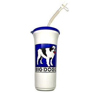 Big Dogs Blue and White Tumbler with Lid and Straw Vintage New.